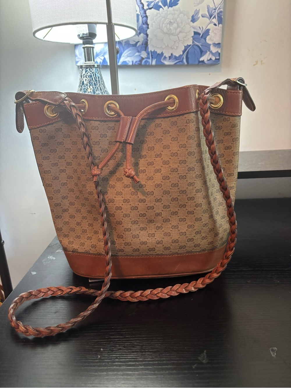 Authentic RARE Vintage 1980s Gucci Micro GG Supreme Drawstring Bucket Bag